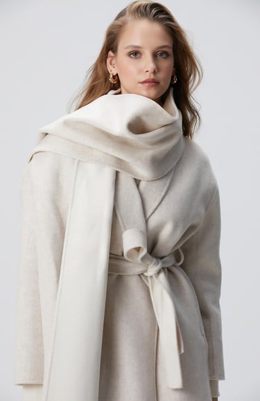  Network Kadın Limited Bej Melanj Handmade Yün Kaban