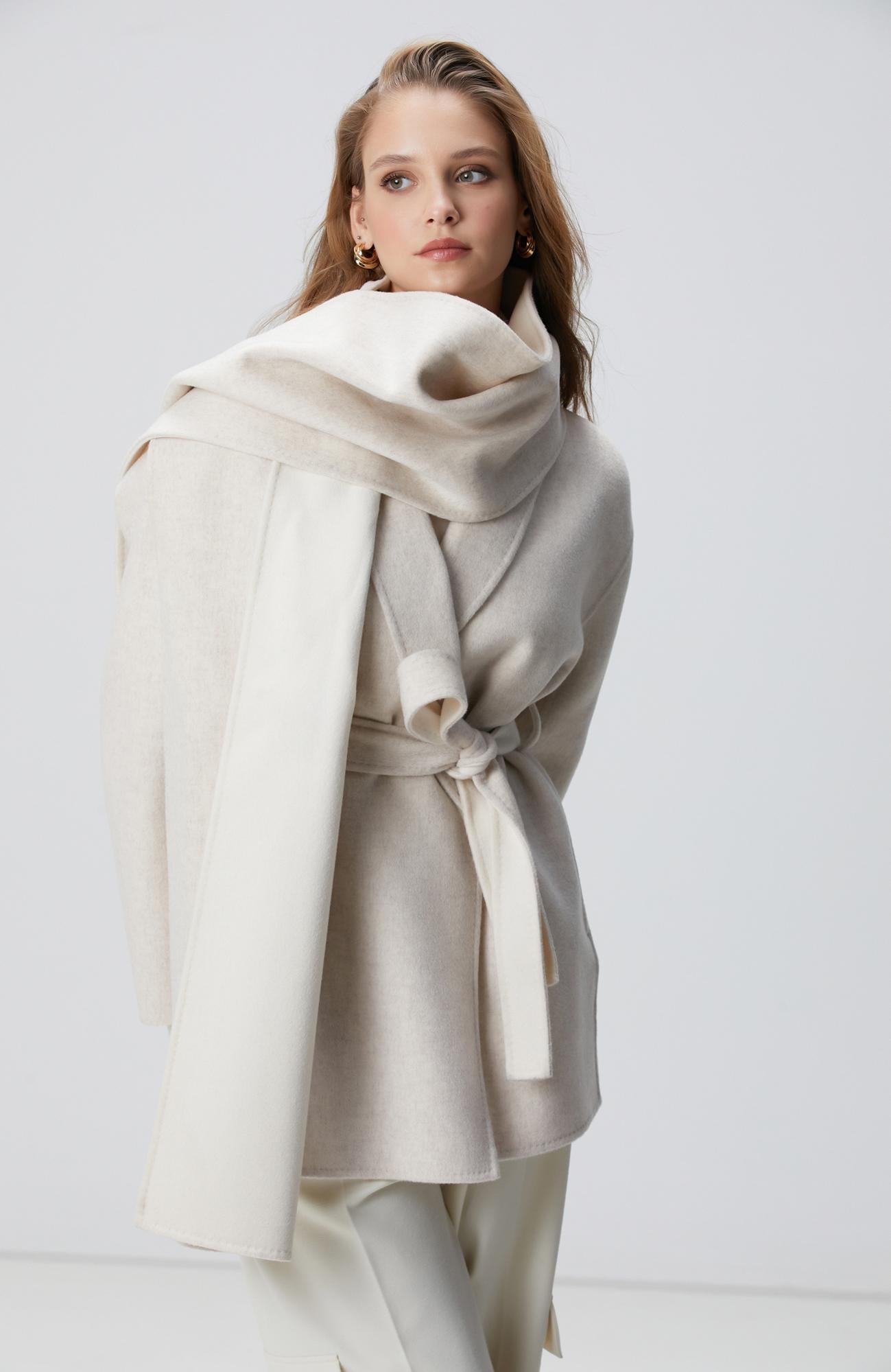  Network Kadın Limited Bej Melanj Handmade Yün Kaban