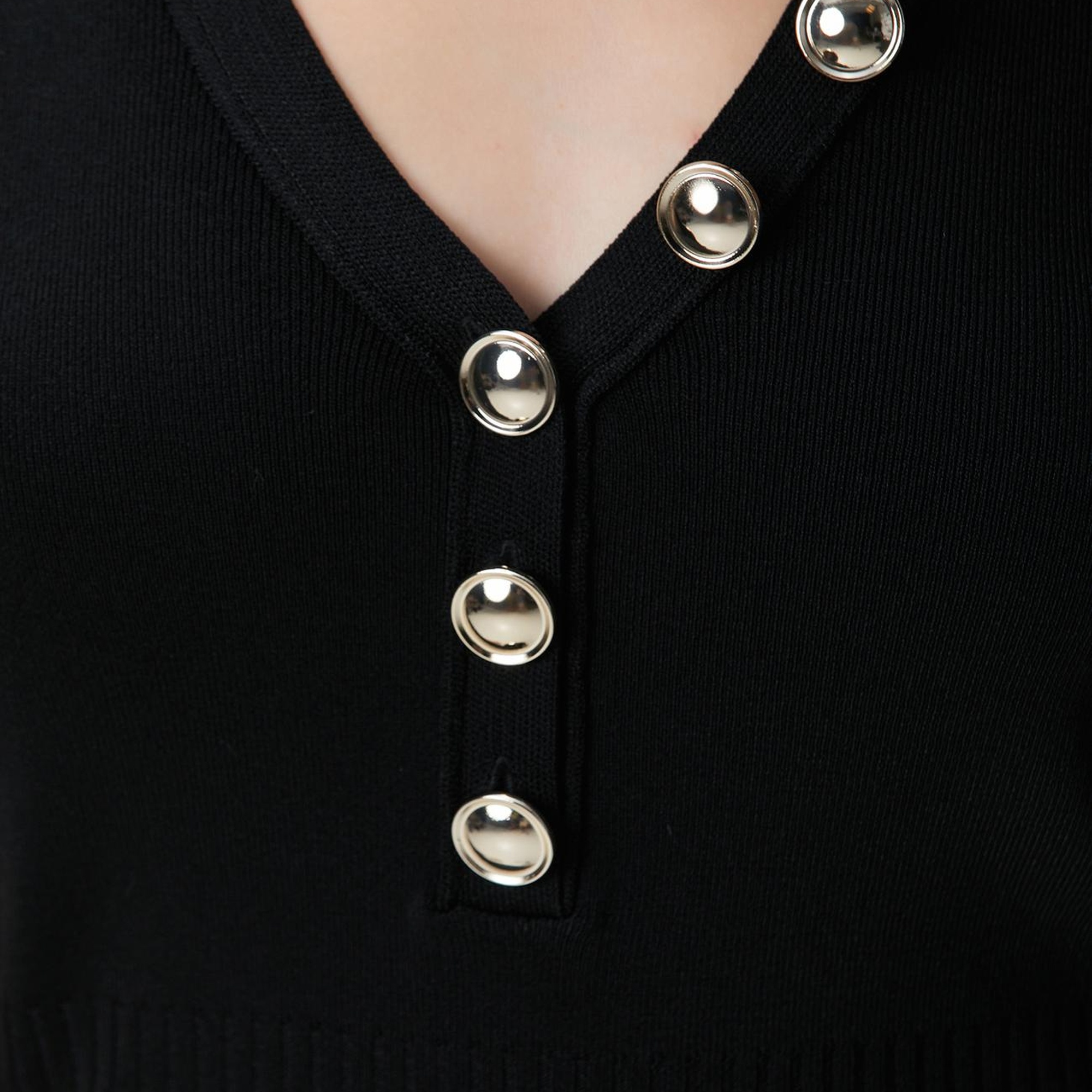 Network Kadın Siyah Düğme Detaylı Kazak