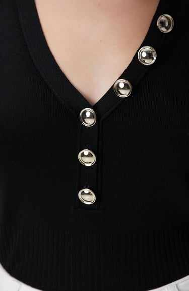  Network Kadın Siyah Düğme Detaylı Kazak
