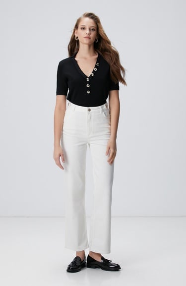  Network Kadın Siyah Düğme Detaylı Kazak