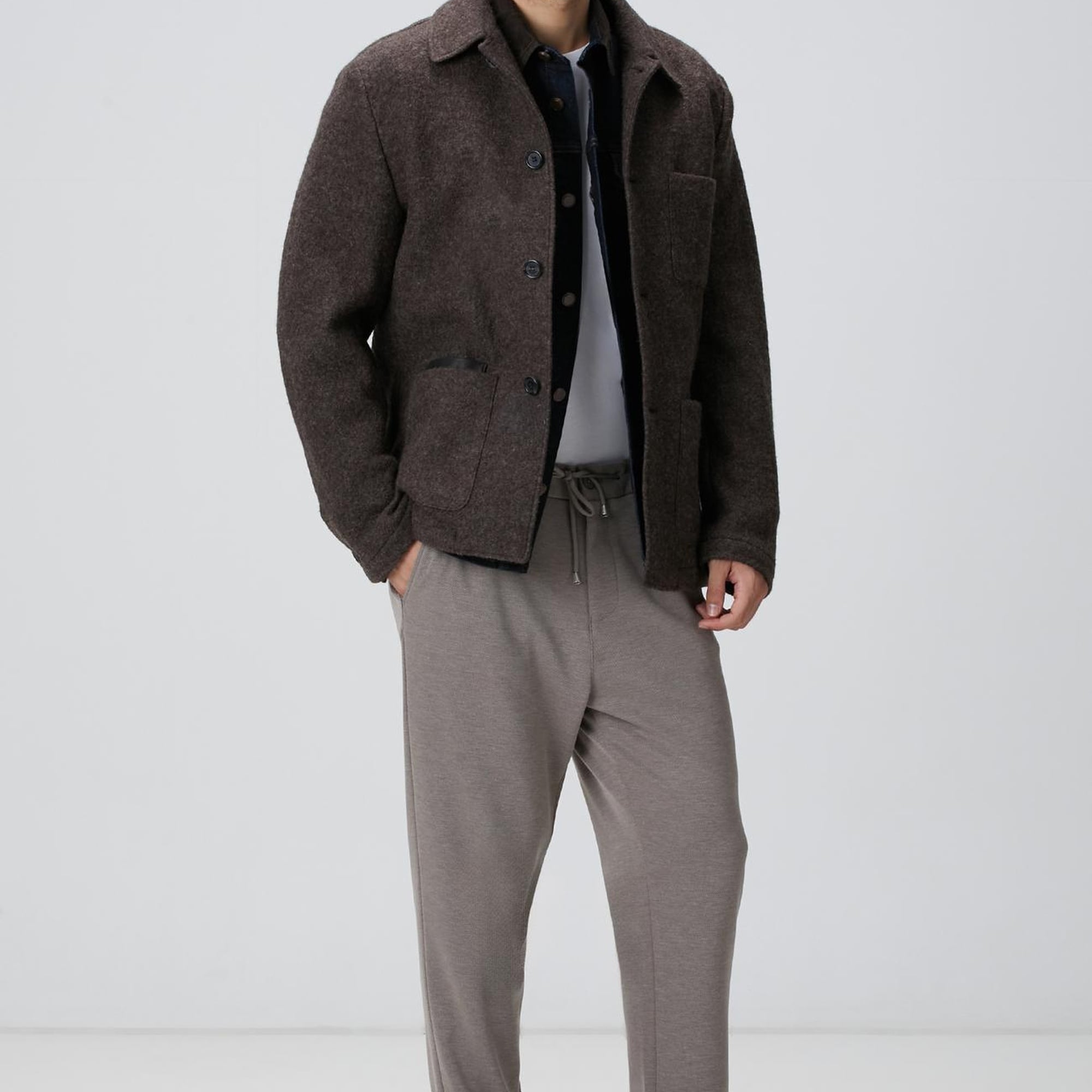 Network Erkek Kahverengi Örme Yün Ceket