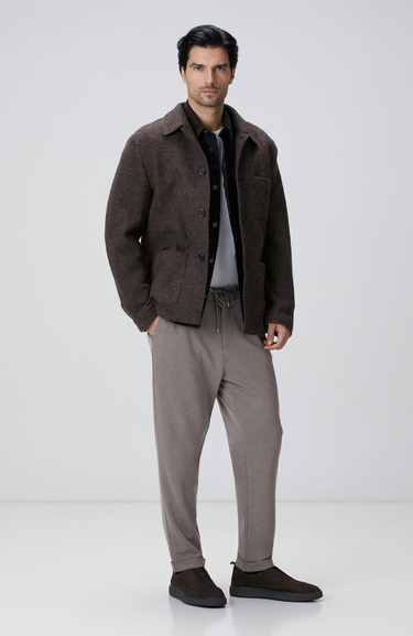  Network Erkek Kahverengi Örme Yün Ceket