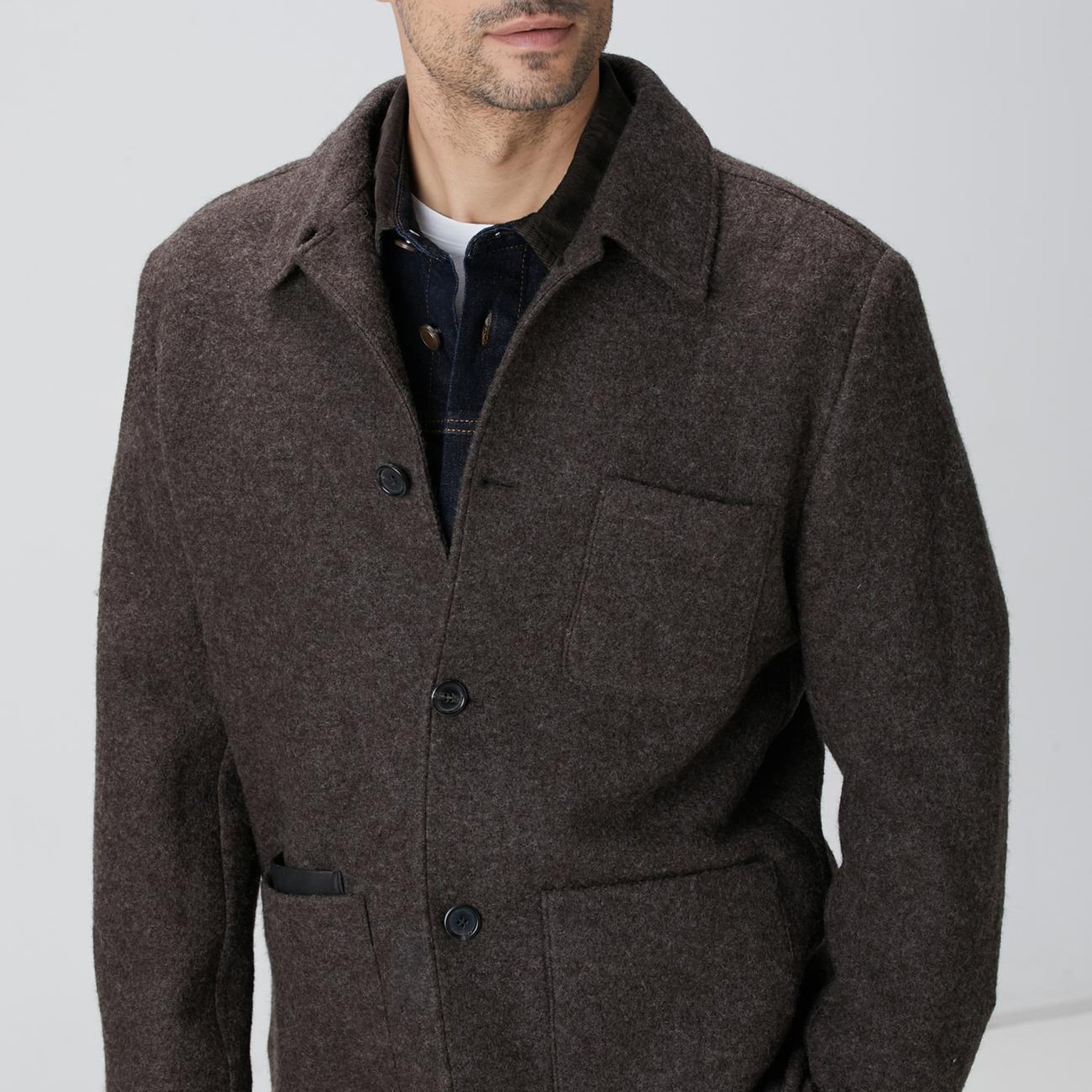 Network Erkek Kahverengi Örme Yün Ceket