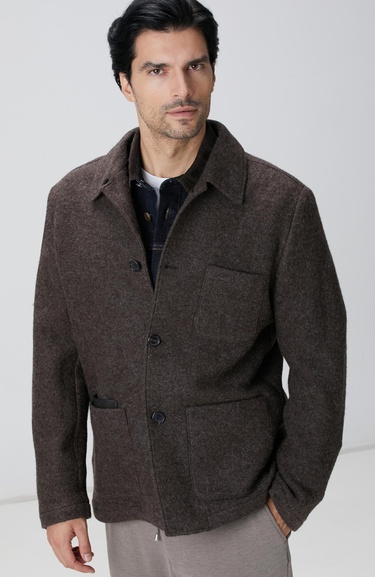  Network Erkek Kahverengi Örme Yün Ceket