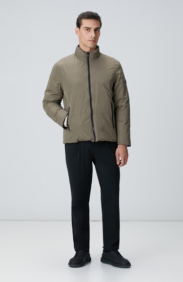  Network Erkek Haki Dik Yaka Çift Taraflı Mont