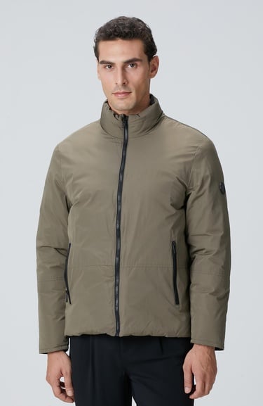 Network Erkek Haki Dik Yaka Çift Taraflı Mont