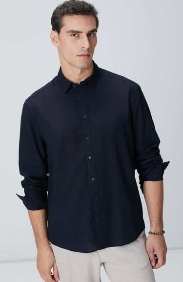  Network Erkek Lacivert Yün Karışımlı Gömlek