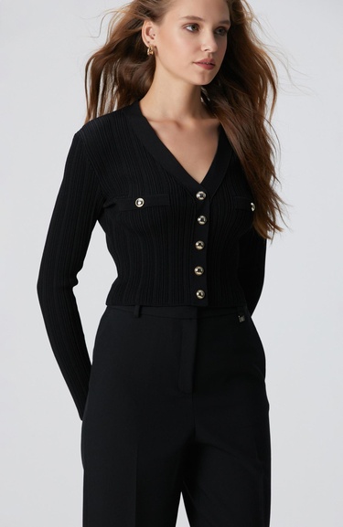  Network Kadın Siyah Crop Triko Hırka