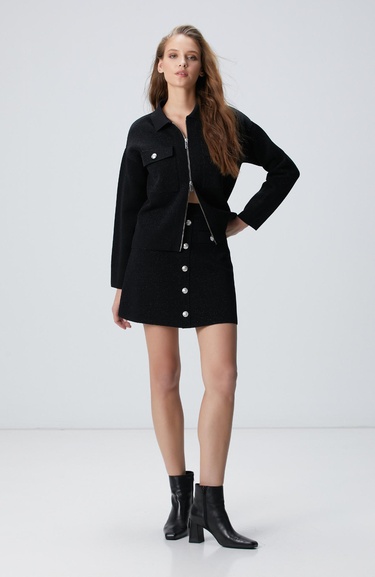  Network Kadın Siyah Simli Triko Ceket