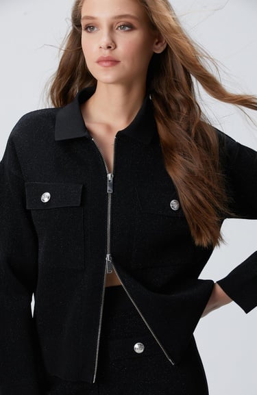  Network Kadın Siyah Simli Triko Ceket