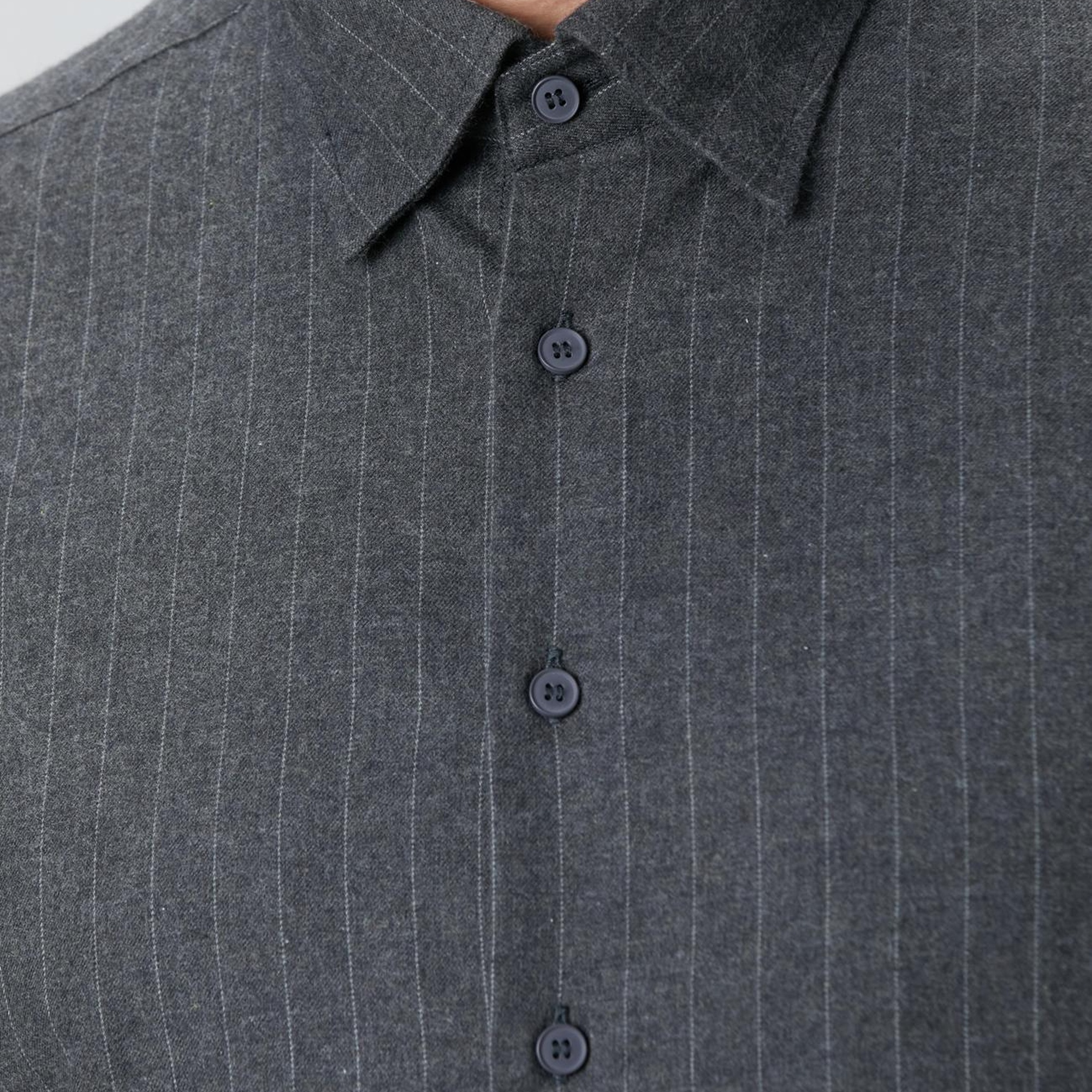 Network Erkek Antrasit Melanj Çizgili Gömlek