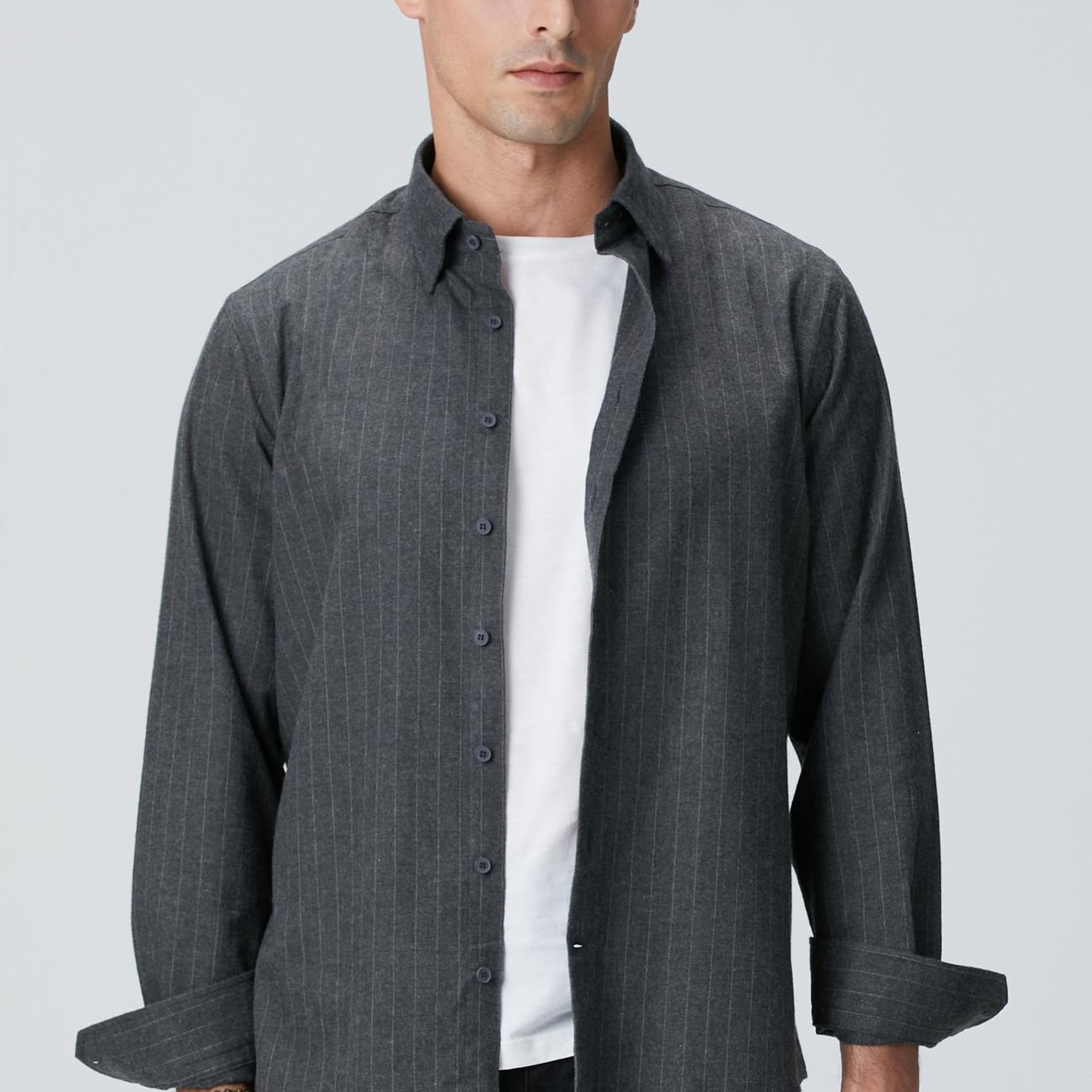 Network Erkek Antrasit Melanj Çizgili Gömlek