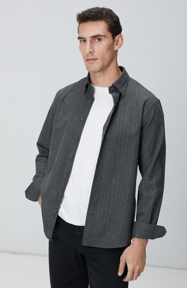  Network Erkek Antrasit Melanj Çizgili Gömlek