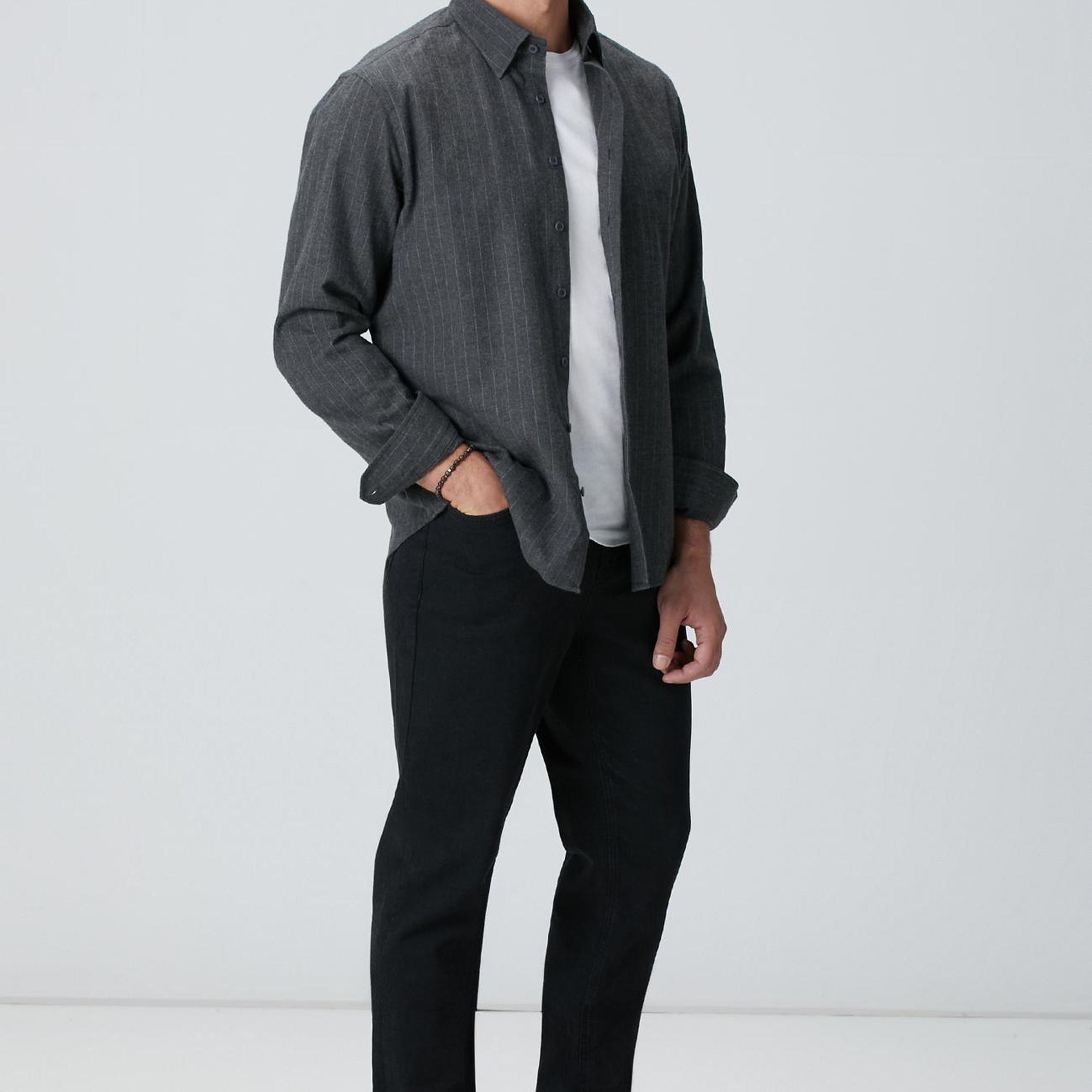 Network Erkek Antrasit Melanj Çizgili Gömlek