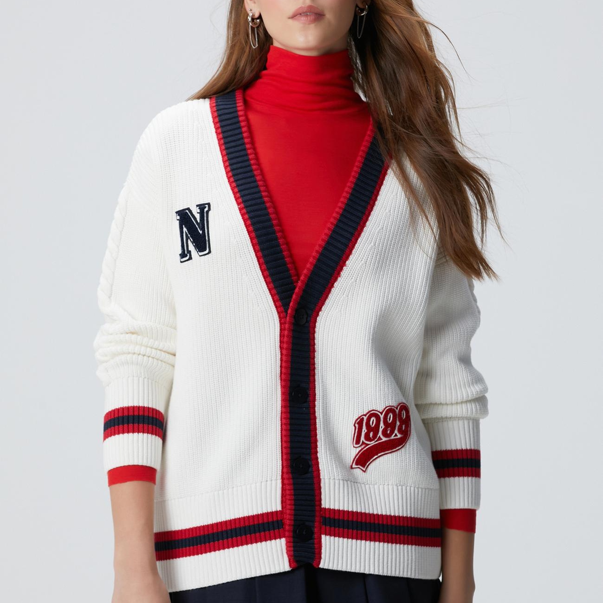 Network Kadın Beyaz Patchli Renkli Ribanalı Hırka