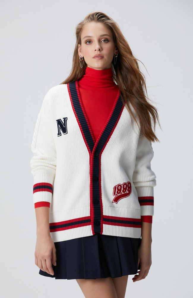  Network Kadın Beyaz Patchli Renkli Ribanalı Hırka