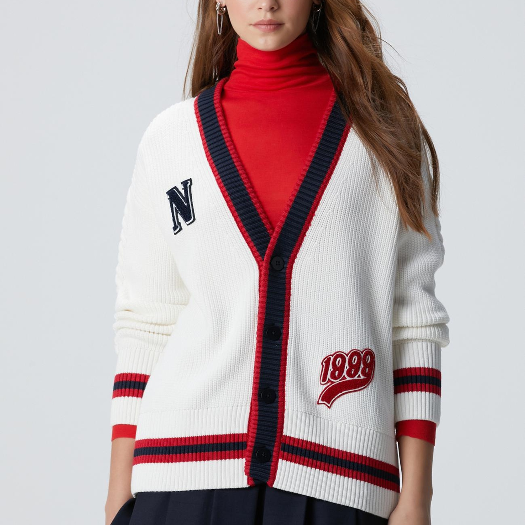 Network Kadın Beyaz Patchli Renkli Ribanalı Hırka