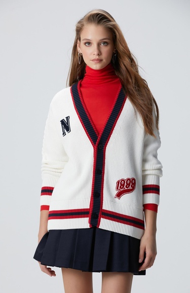  Network Kadın Beyaz Patchli Renkli Ribanalı Hırka