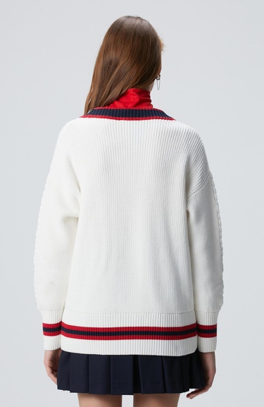  Network Kadın Beyaz Patchli Renkli Ribanalı Hırka