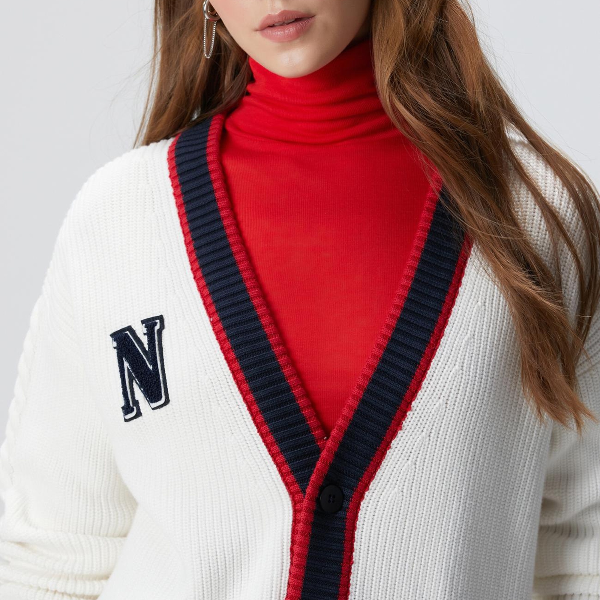 Network Kadın Beyaz Patchli Renkli Ribanalı Hırka