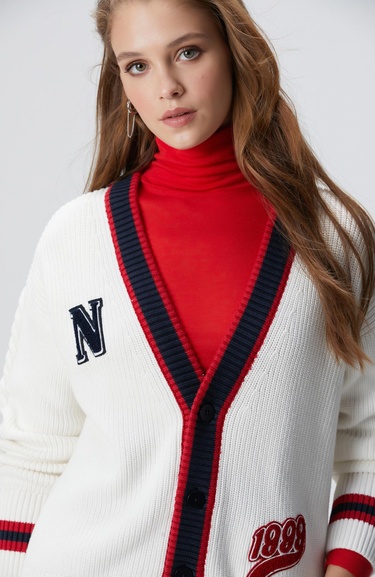  Network Kadın Beyaz Patchli Renkli Ribanalı Hırka