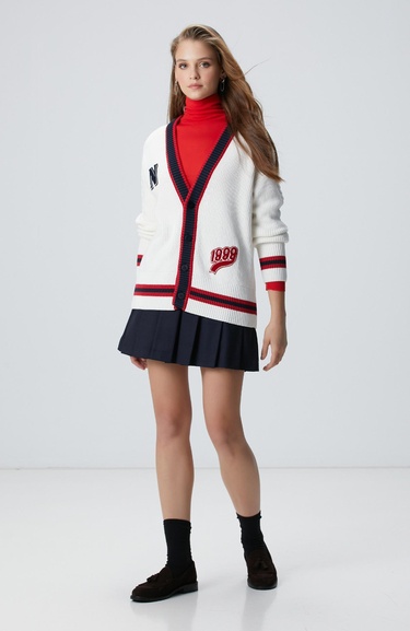  Network Kadın Beyaz Patchli Renkli Ribanalı Hırka