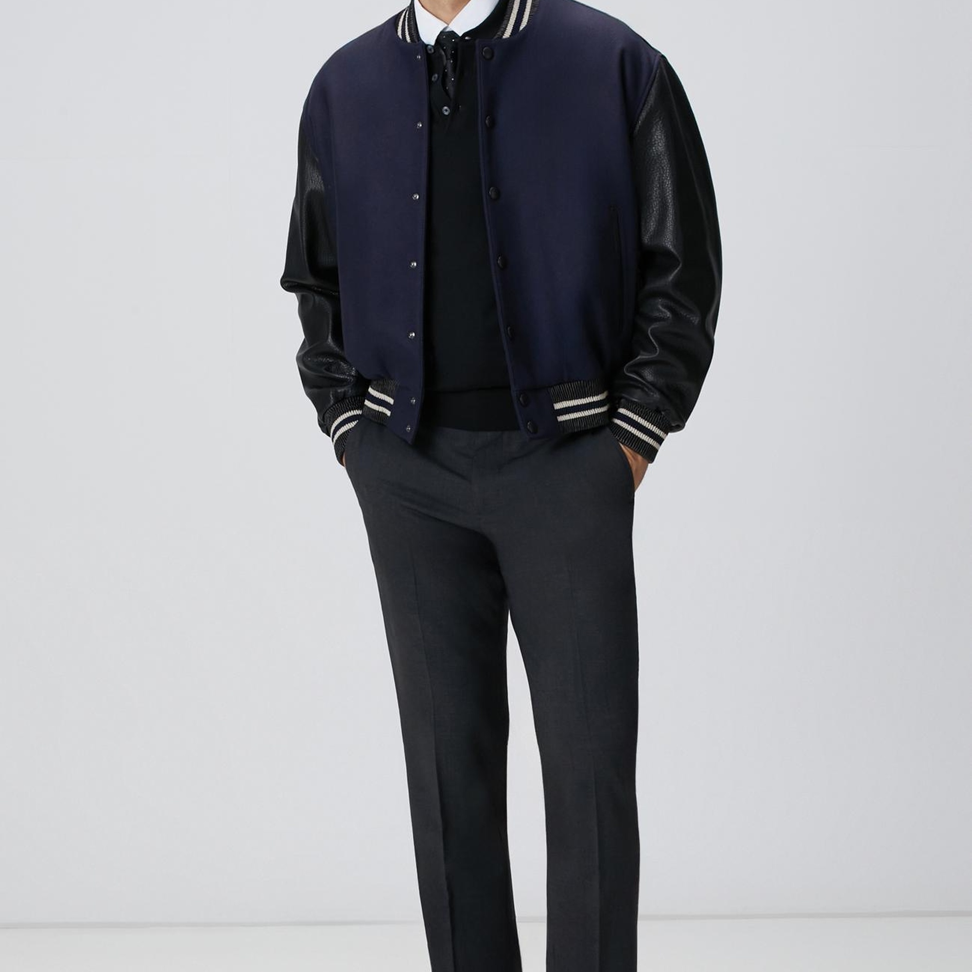 Network Erkek Lacivert Bomber Deri Ceket