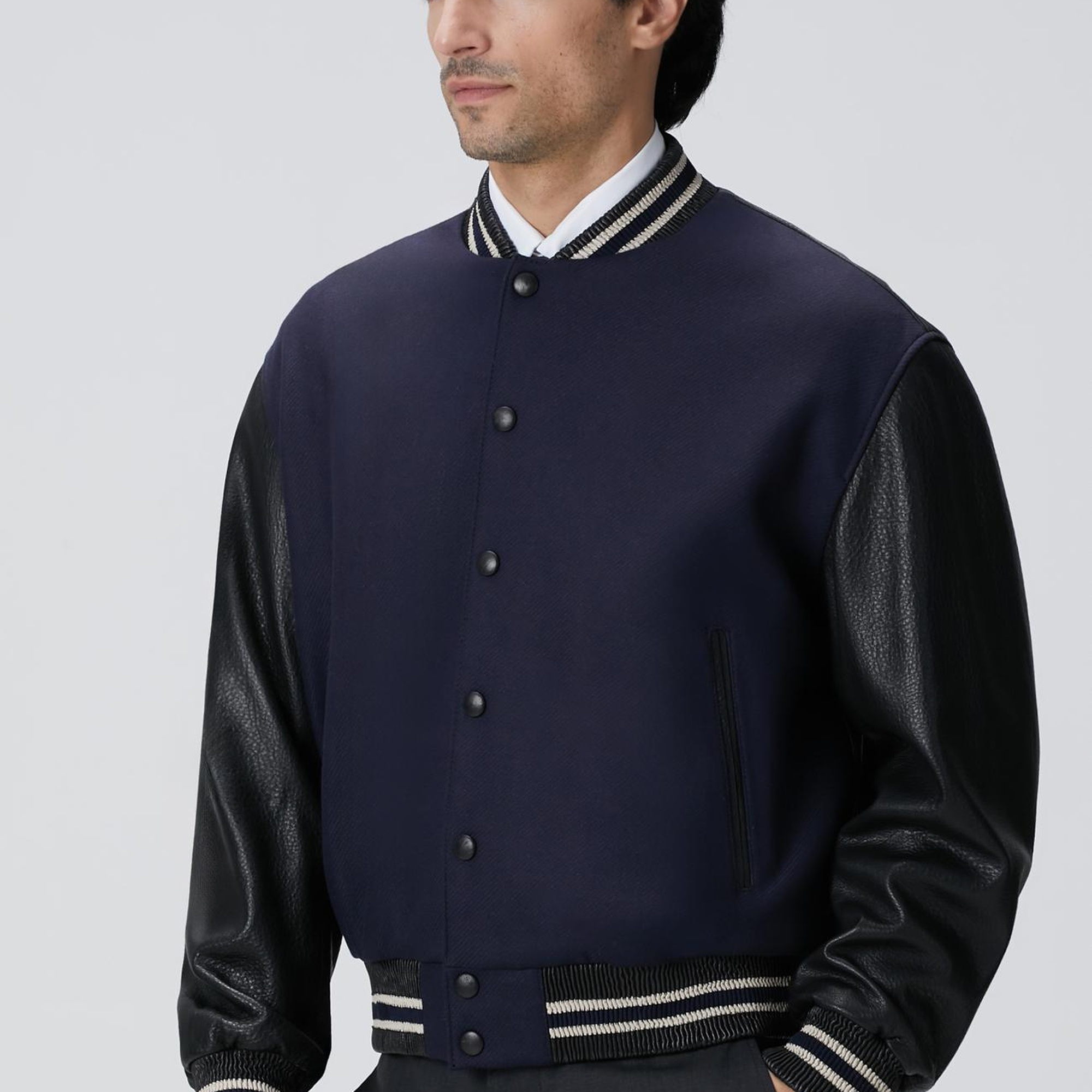 Network Erkek Lacivert Bomber Deri Ceket