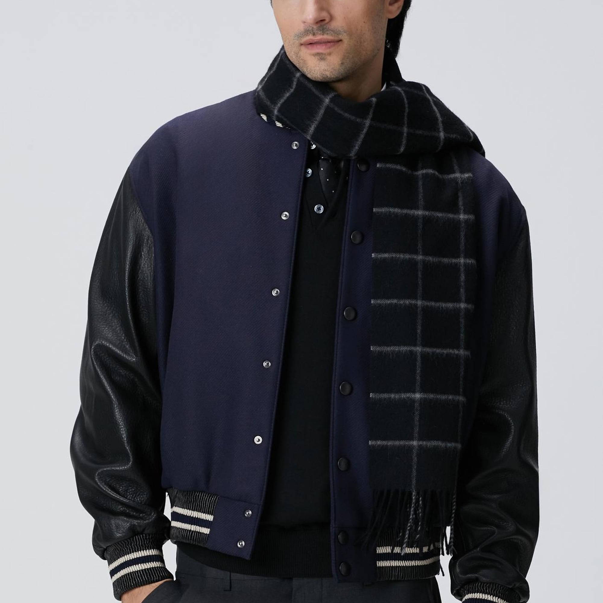 Network Erkek Lacivert Bomber Deri Ceket