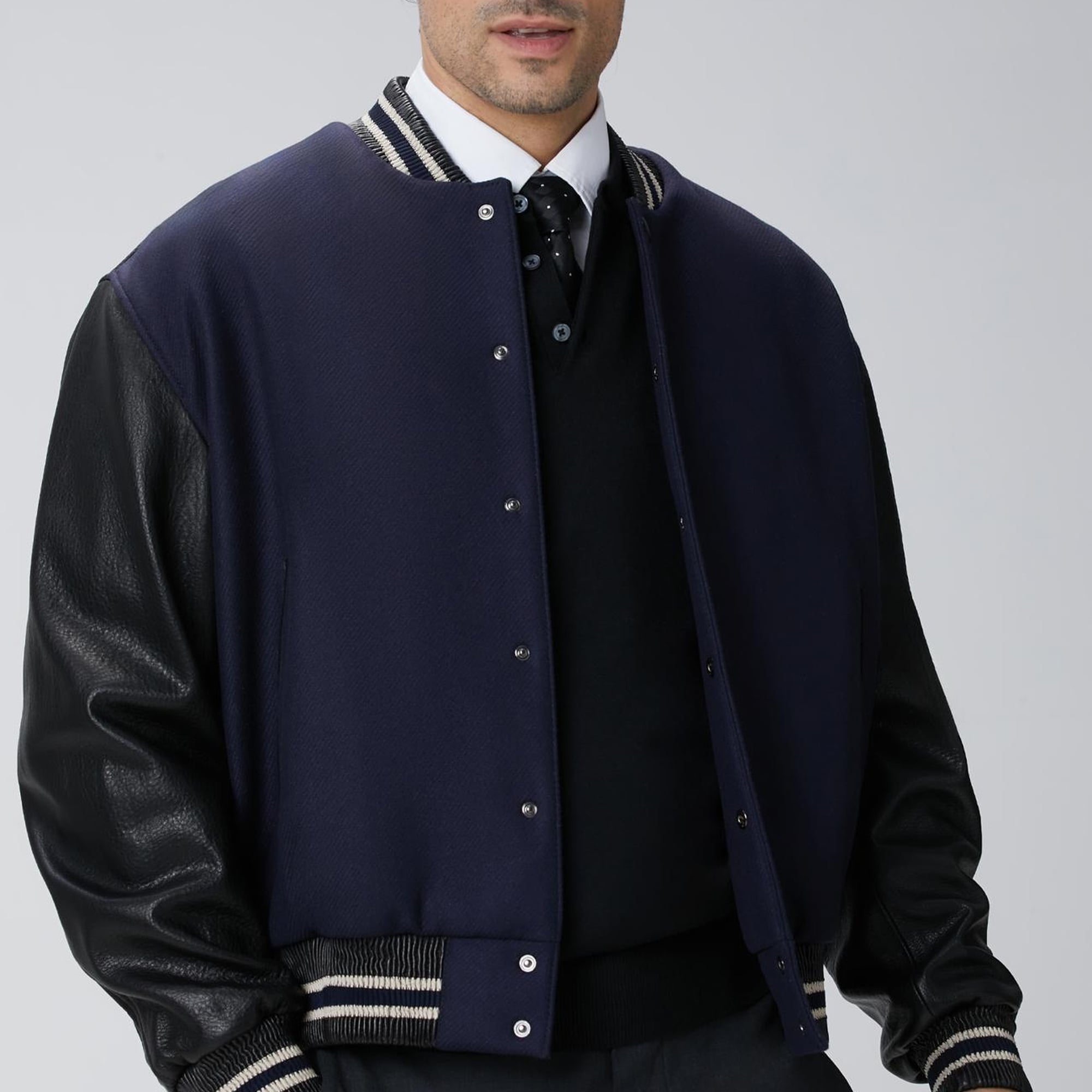 Network Erkek Lacivert Bomber Deri Ceket