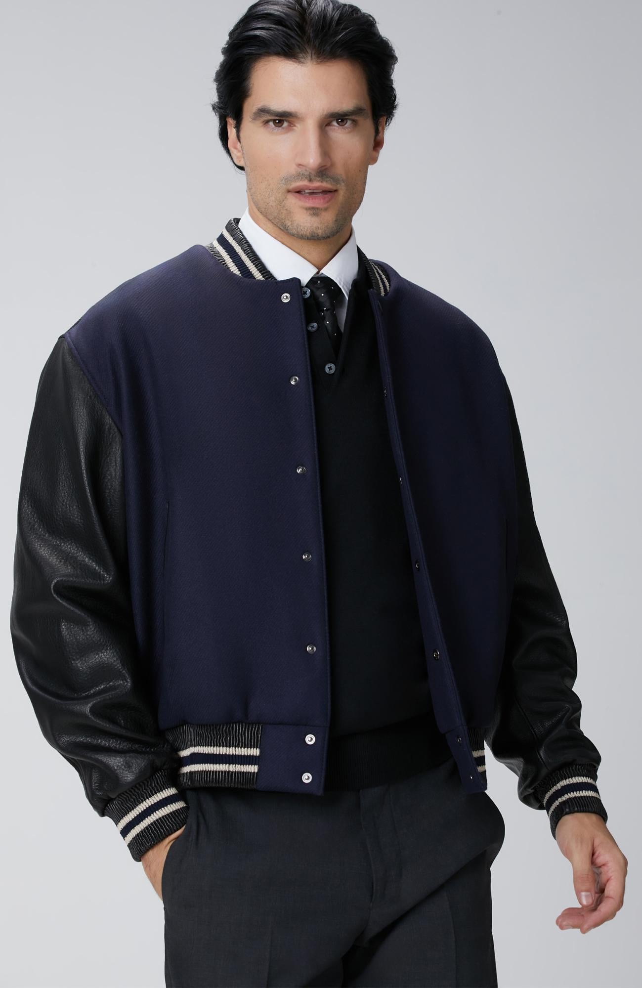  Network Erkek Lacivert Bomber Deri Ceket