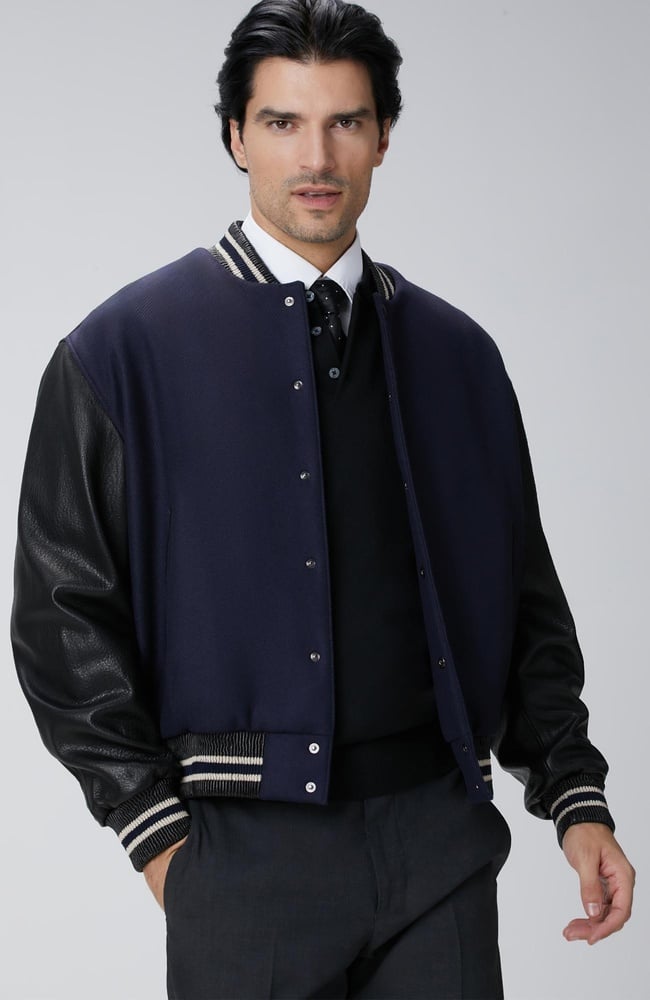 Network Erkek Lacivert Bomber Deri Ceket