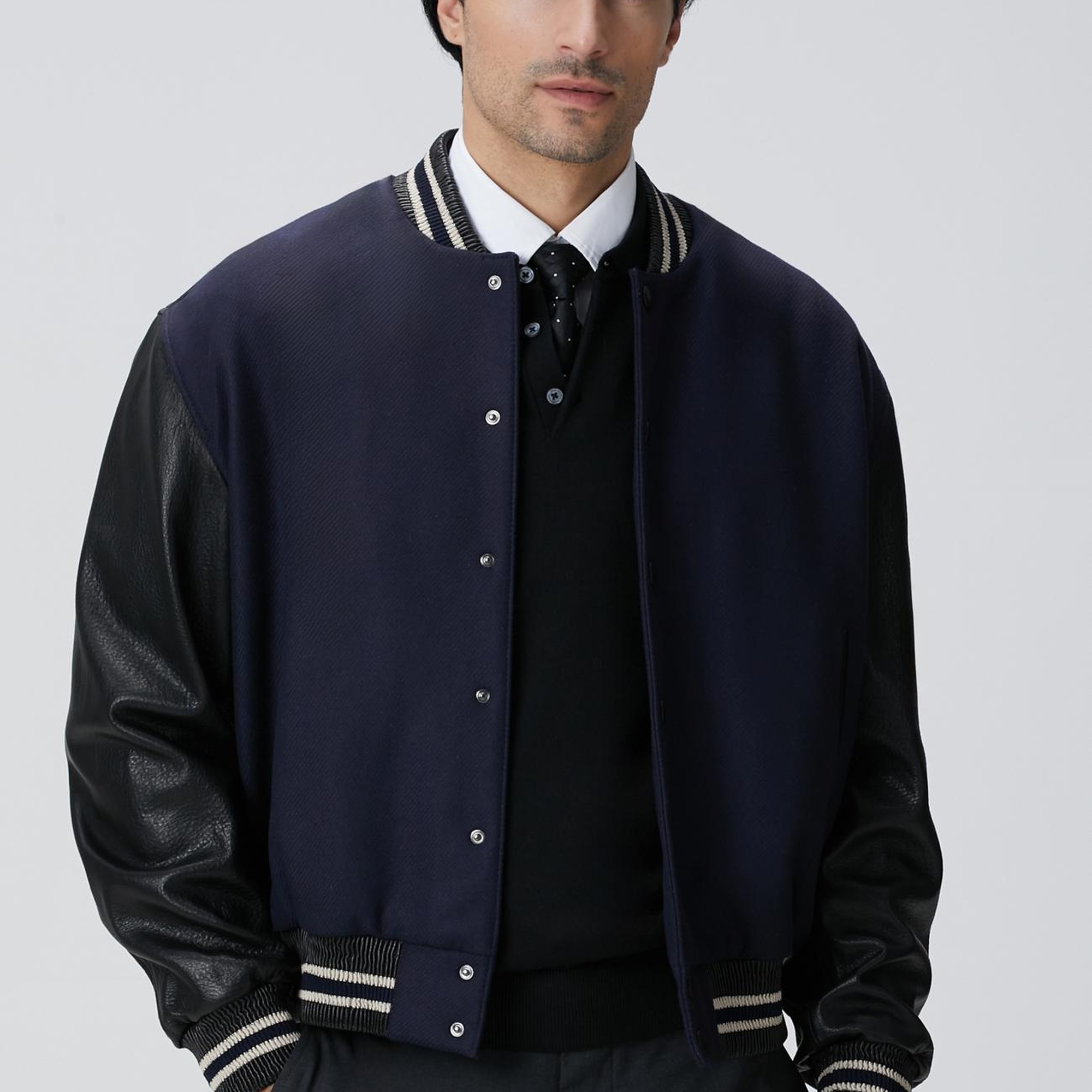 Network Erkek Lacivert Bomber Deri Ceket