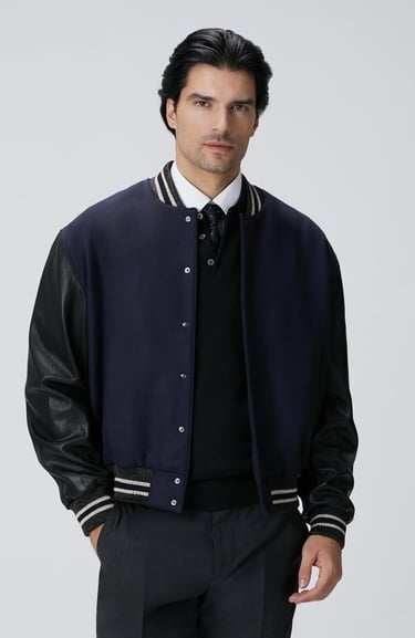  Network Erkek Lacivert Bomber Deri Ceket