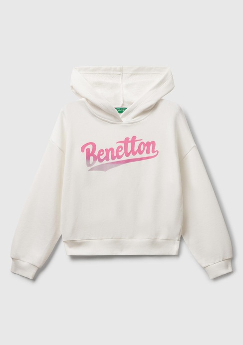  Kız Çocuk Ekru Önü Logo Baskılı Ribanalı Kapüşonlu Sweatshirt