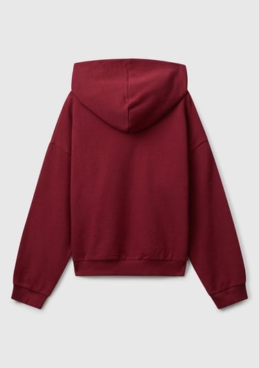  Kız Çocuk Bordo Önü Logo Baskılı Ribanalı Kapüşonlu Sweatshirt