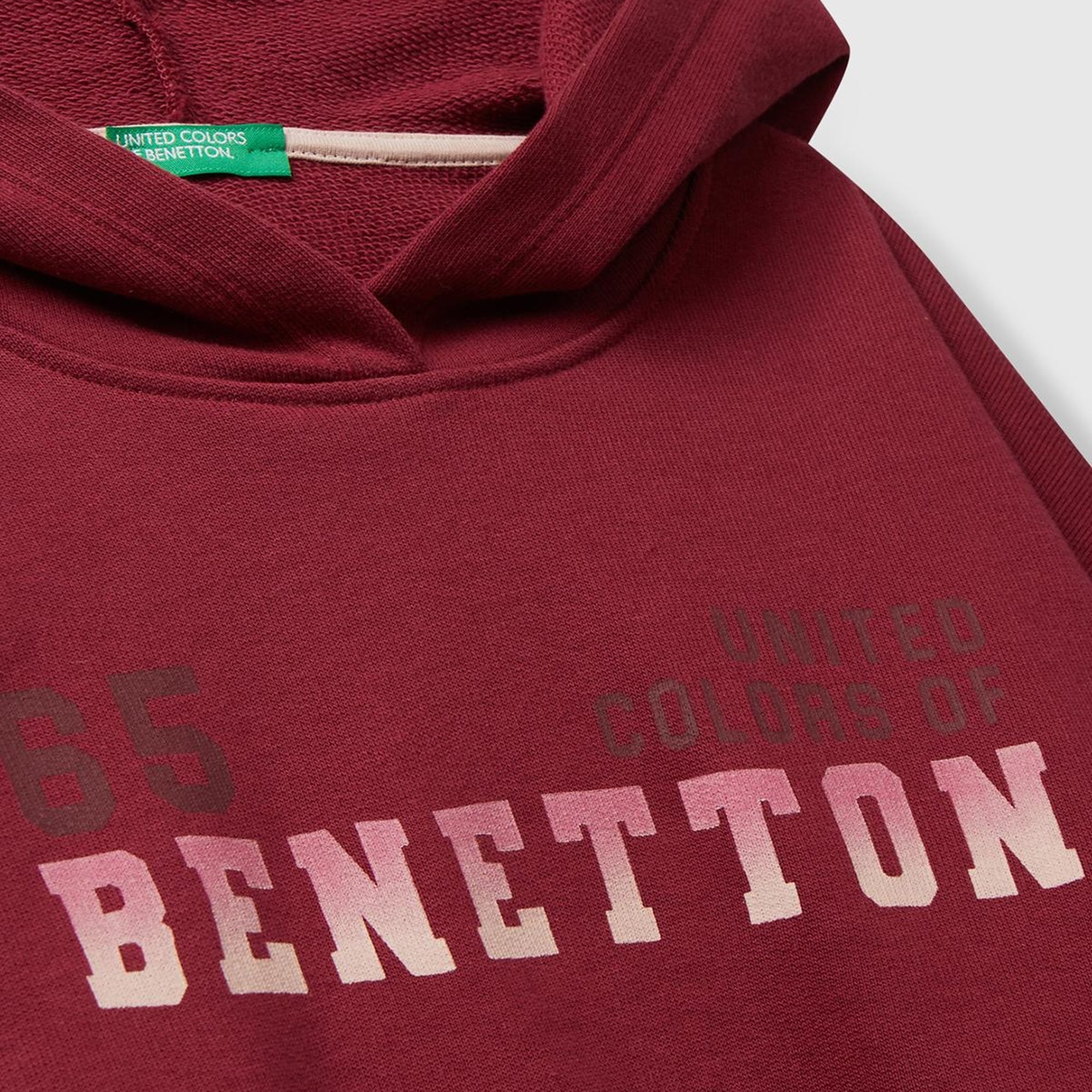 Kız Çocuk Bordo Önü Logo Baskılı Ribanalı Kapüşonlu Sweatshirt