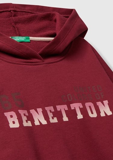  Kız Çocuk Bordo Önü Logo Baskılı Ribanalı Kapüşonlu Sweatshirt