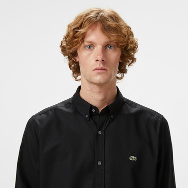  Lacoste Erkek Slim Fit Düğmeli Yaka Siyah Gömlek