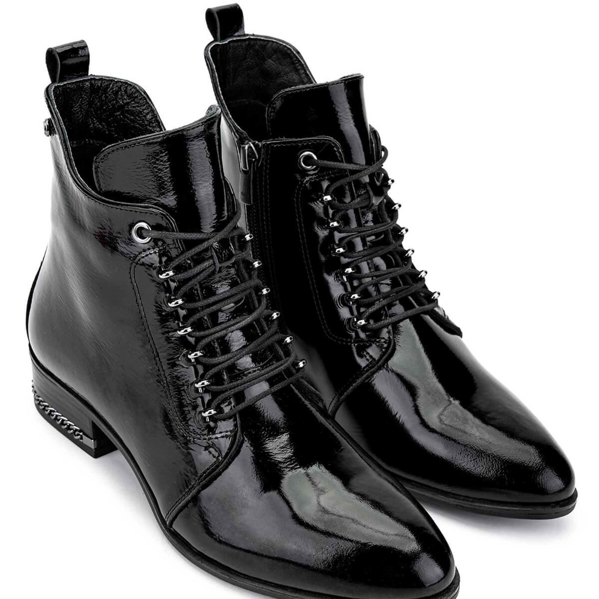 Tamer Tanca Kadın Hakiki Deri Siyah Rugan Casual Bot