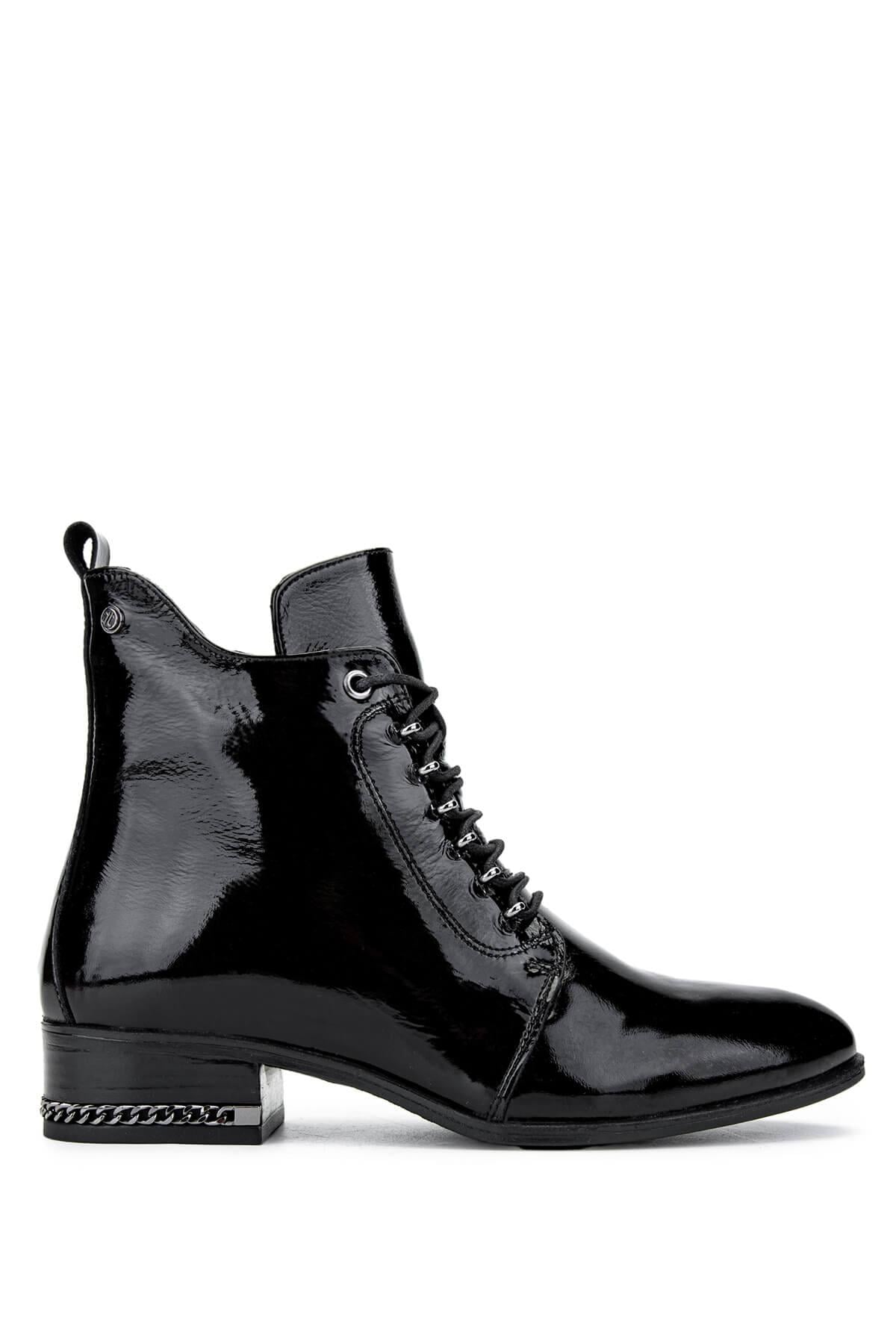  Tamer Tanca Kadın Hakiki Deri Siyah Rugan Casual Bot