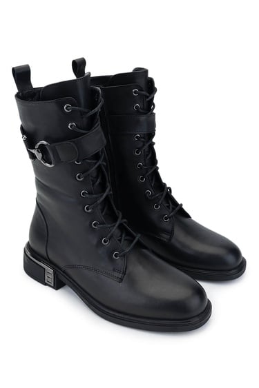  Tamer Tanca Kadın Hakiki Deri Siyah Deri Casual Bot