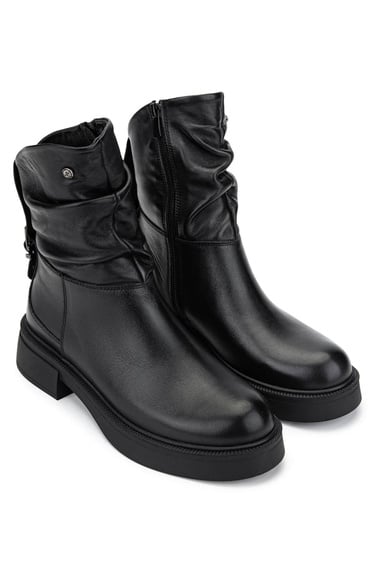  Tamer Tanca Kadın Hakiki Deri Siyah Deri Casual Bot