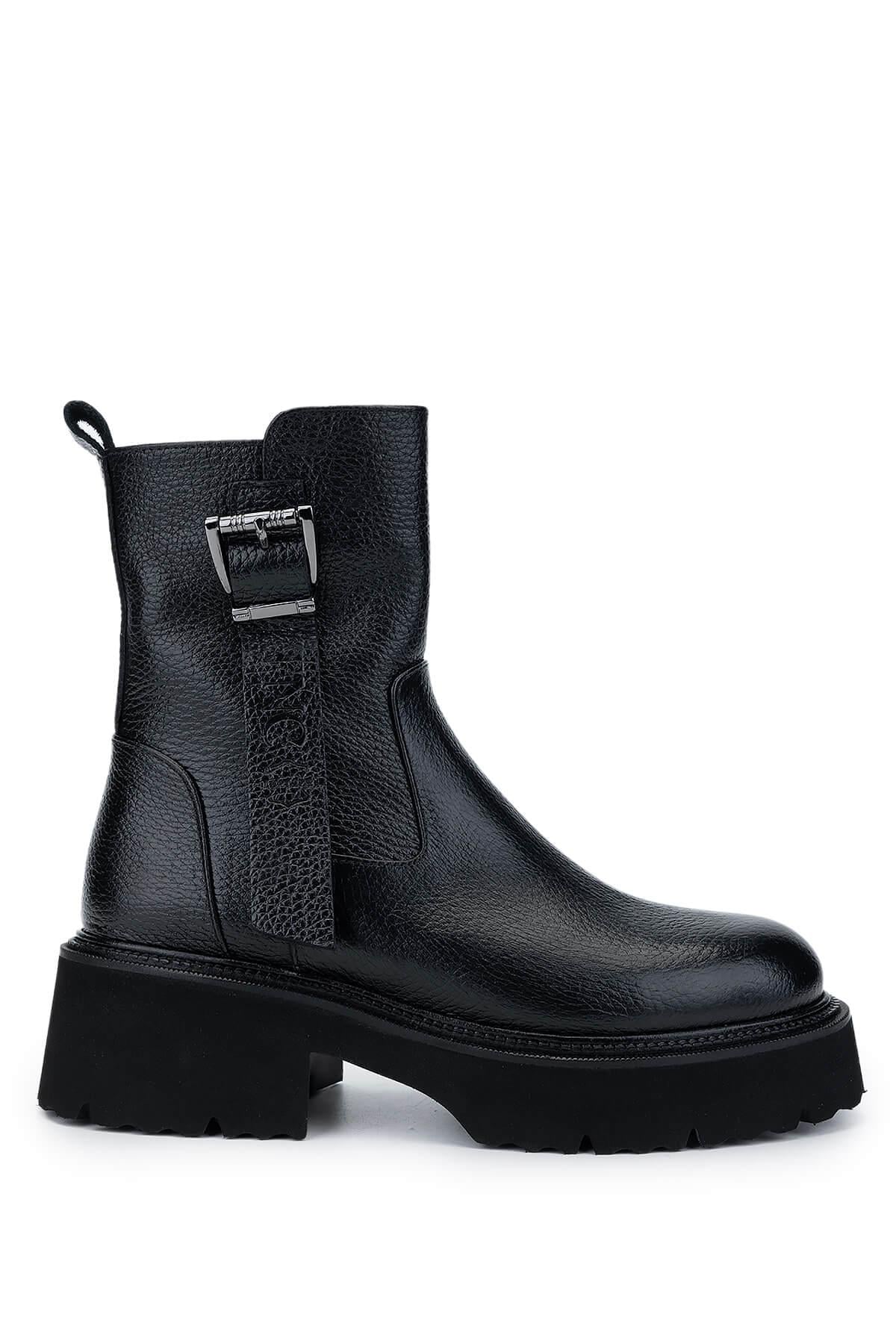  Tamer Tanca Kadın Hakiki Deri Siyah Floter Casual Bot