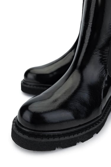  Tamer Tanca Kadın Hakiki Deri Siyah Rugan Casual Bot