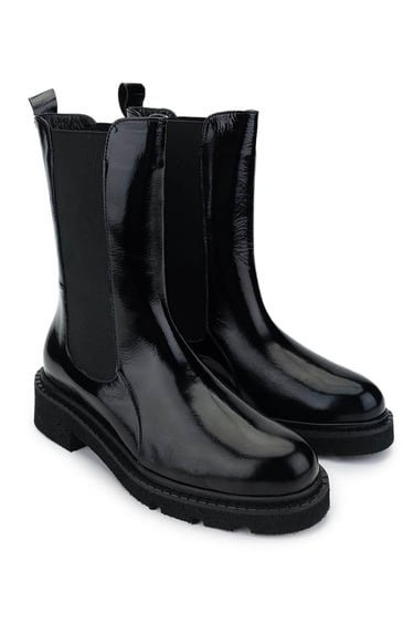  Tamer Tanca Kadın Hakiki Deri Siyah Rugan Casual Bot