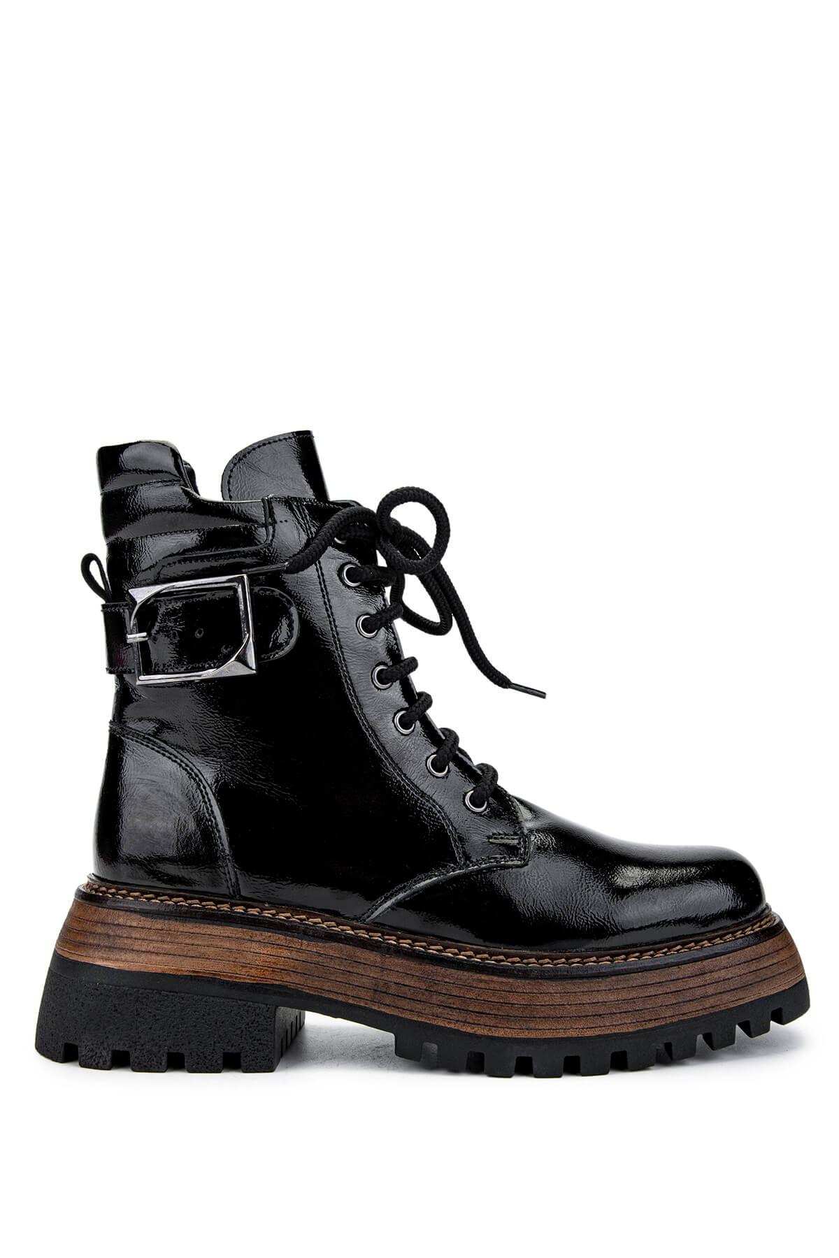  Tamer Tanca Kadın Hakiki Deri Siyah Rugan Casual Bot