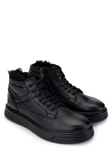  Tamer Tanca Erkek Hakiki Deri Siyah Casual Bot