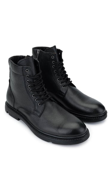  Tamer Tanca Erkek Hakiki Deri Siyah Casual Bot